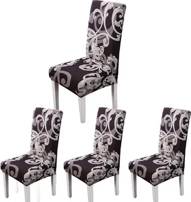 Productafbeelding van Unyqoos® Stoelhoesjes Stretch – afneembare, elastische, wasbare stoelhoesjes (92% polyester, 8% elastaan), met bloemenprint, set van 4 stuks, geschikt voor rugleuning van 46–55 cm en zitvlak van 38–49 cm, ideaal voor bruiloften en banketten