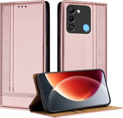 Produktbild von Handyhülle für Tecno Spark 9 Leder Flip Klappbare Schutzhülle mit Standfunktion Pink