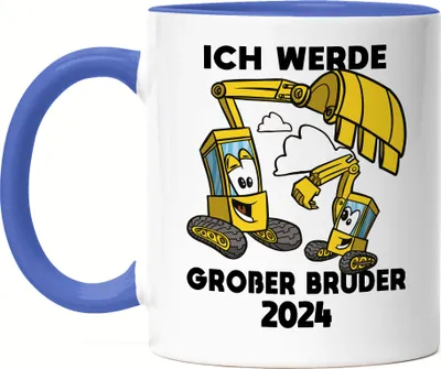 Produktbild von Ich Werde Großer Bruder 2024 Tasse Blau Ankündigung Schwangerschaft Bruder Schwester Bagger Traktor Baustelle