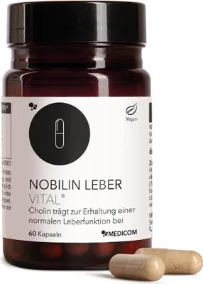 Produktbild von Medicom Nobilin Leber Vital mit Cholin, Artischocke, Löwenzahn, Mariendistel & Alpha-Liponsäure. 60 Kapseln, für die Leber