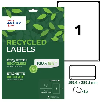 Obrázek produktu pro Avery LR7167-15, Laserový/inkoustový tisk, 15 listy, Bílá, 199.6 x 289.1mm