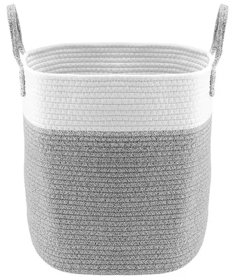 Obrázok produktu pre Omgoods – Pletený úložný kôš s rúčkou – 33x33x43 cm, sivá farba, materiál: bavlna
