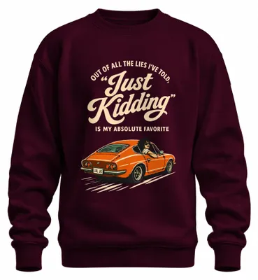 Productafbeelding van "Gewoon een grapje" - Vintage sweatshirt met opdruk, sarcastische uitdrukking, bordeauxrood, maat XXL