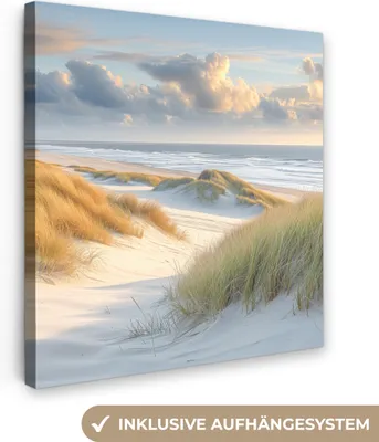 Produktbild von MuchoWow® - Leinwandbilder - Strand - Dünen - Borstgrasrasen - Wattenmeer, Wandbild, Wanddeko Bilder Wohnzimmer, 50x50cm