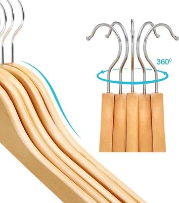 Image de Cintres en bois massif pour enfants, lot de 20, cintres pivotants à 360° avec pied antidérapant et rainures, 35 x 1,2 x 20 cm, couleur naturelle