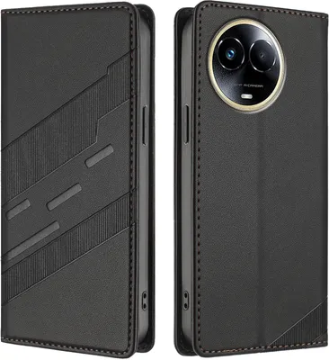 Produktbild von Hülle für Realme 11 5G, Kunstleder Brieftaschen Handyhülle mit Kartenfach und Standfunktion Schwarz