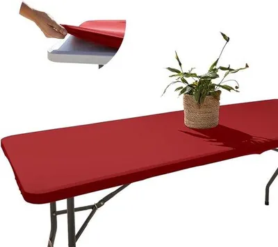 Produktbild von Rotes quadratisches Tischtuch - elastisch - für alle Anlässe - Festtischtuch - Geburtstagsfeiertischdeko - 183 x 76 cm - Gartenmäppchen Tischdeko - Außenmäppchen - Stofftischdecke