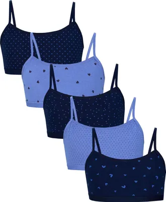 Produktbild von TupTam Mädchen Bustier mit Spaghettiträger 5er Pack, Farbe: Herzchen Punkte Dunkelblau, Größe: 164-170