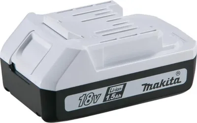 A studio shot of a Makita power tool battery.