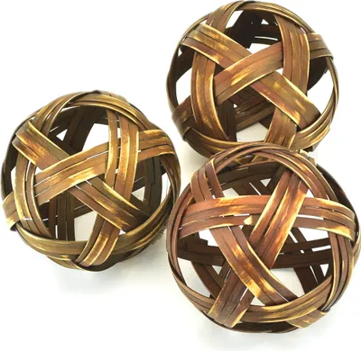 Immagine prodotto di Palline decorative in bambù marrone, 3 pezzi, Ø10 cm