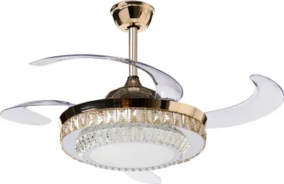 Obrázek produktu pro BELIANI Stropní ventilátor se světlem zlatý kovový akrylové krystaly skládací s dálkovým ovládáním 3 rychlosti časovač nastavení světla