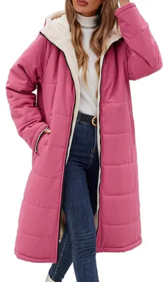 Produktbild von Solidchoice – Langer, warmer Wintermantel mit Kapuze und Reißverschluss für Damen