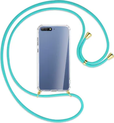 Produktbild von Handykette Backcover-Schutzhülle mit Band (Metall goldfarben) für Huawei Y6 2018 - türkis