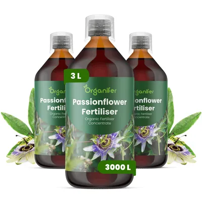 Produktbild von Passionsblumen Flüssigdünger 3x1L – 2-1-8 NPK – Flüssig-Pflanzendünger für Passionsblumen – Organifer
