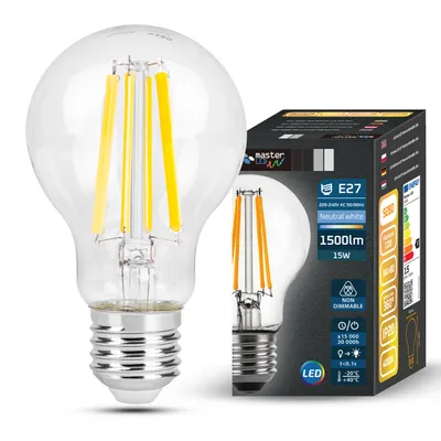 Produktbild von MasterLED - Leuchtmittel - Sockel E27 A60 - 4000 K Neutralweiß - 1500 lm - 15 W - Klarglas - led e27 4000k - leuchtmittel e27
