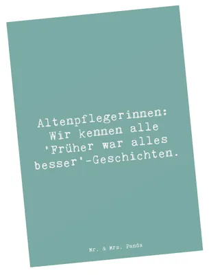 Produktbild von Mr. & Mrs. Panda bildkarte Spruch Altenpflegerin Geschichten - Meeresbrise - Geschenk, Grußkarte, Postkarte, Fotokarte, Postkarten, kunstkarte, Beruf, Kunstkarten, Alltag
