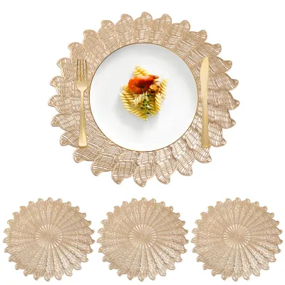 Runde Platzsets, 4er-Set, rutschfest, waschbar, gold, 38 cm