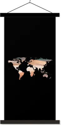 Produktbild von MuchoWow® Textilposter Weltkarte - Farbe - Schwarz 90x180 cm mit schwarzem Rahmen - Dekoration Wohnzimmer