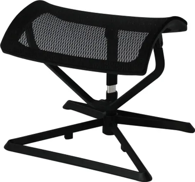 A black mesh footrest with a metal frame on a white background.