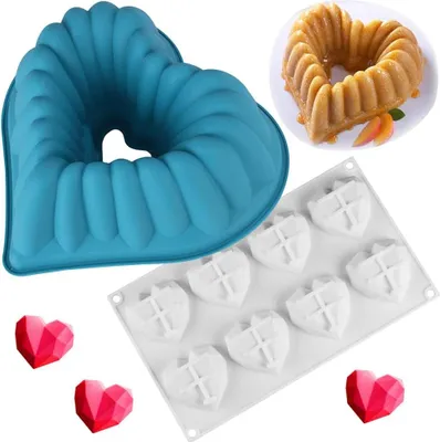Produktbild von Silikon-Backform in Herzform – Backform für Valentinstag und Muttertag – Schokoladenmousse-Formen, Kerzenform – Motiv-Backformen für Seife