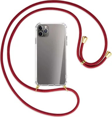 Produktbild von Handykette Backcover-Schutzhülle mit Band (Metall goldfarben) für Apple iPhone 11 Pro Max - dunkelrot