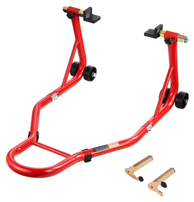 Zdjęcie produktu dla Stojak na tylne koło motocykla VEVOR (nośność 385 kg), wytrzymały stojak motocyklowy, regulowany stojak motocyklowy do Suzuki, Yamaha, Honda, Kawasaki, czerwony
