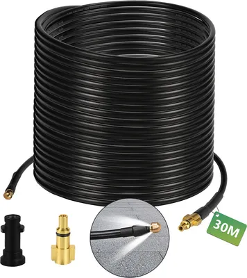 Produktbild von Fiqops Rohrreinigungsschlauch für Hochdruckreiniger 180bar- Rohrreinigungsset Schlauch mit Adapter geeignet für Kärcher K2-K7 30m