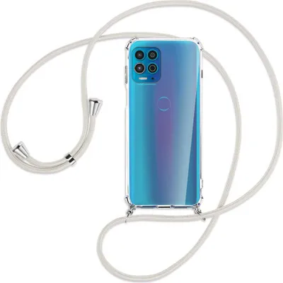 Produktbild von Handykette Backcover-Schutzhülle mit Band (Metall silberfarben) für Motorola Moto G100 - broken white