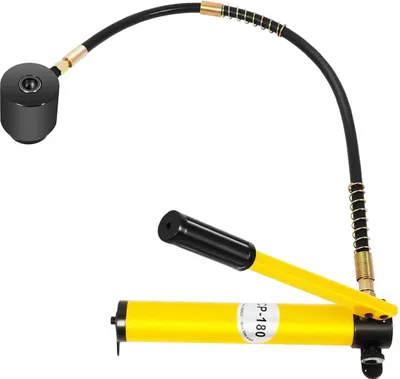 Obrázek produktu pro Hydraulická děrovačka na plech – sada děrovaček 15 t – průměr 16–101 mm – s 10 matricemi – s hydraulickým čerpadlem – žlutá