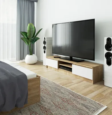 Immagine prodotto di Mobile TV basso da 160 cm, mobile TV con 2 ante e 2 ripiani aperti, mobile TV alto 33 cm CLP