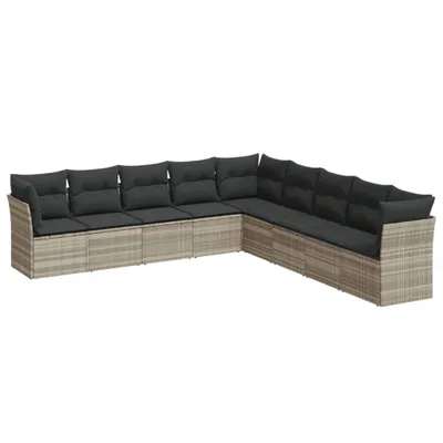 Produktbild von vidaXL 9-tlg. Garten-Sofagarnitur mit Kissen Hellgrau Poly Rattan