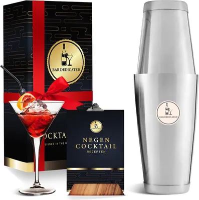 Produktbild von Bar Dedicated - Schwarzer Boston Cocktail-Shaker - Cocktail-Set mit Rezeptenbuch - Boston Shaker mit Geschenkverpackung