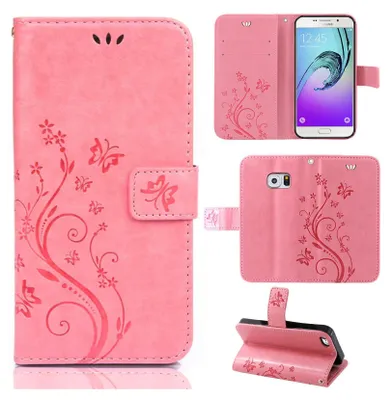 Produktbild von Handy Tasche für Samsung Galaxy S7 Schutz Hülle Handyhülle mit Blumenmuster Klapp Hülle mit Standfunktion und Kartenfächer Rosa