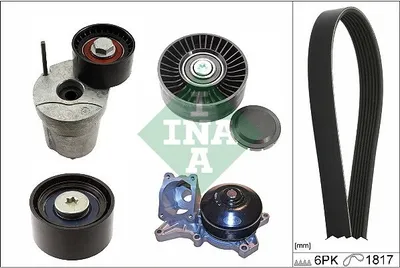 Produktbild von INA 529 0368 30 Wasserpumpe + Keilrippenriemensatz für BMW 3 Touring (E91) 3 Limousine (E90) 1 Schrägheck (E87) 3 Coupe (E92) 3 Cabrio (E93) 1 Cabrio