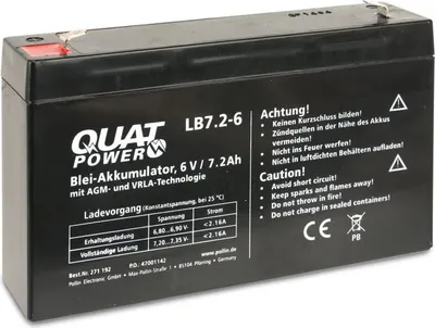 Produktbild von QUATPOWER Blei-Akkumulator LB7.2-6, 6 V-/7,2 Ah