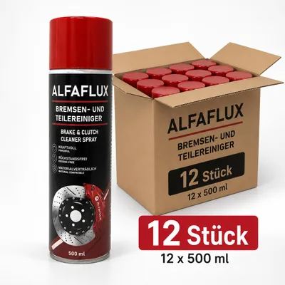 Produktbild von ALFAFLUX Bremsenreiniger 12er-Set (12x 500 ml) – Teilereiniger & Entfetter, rückstandsfrei, KI-generiertes Bild
