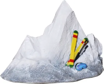 Produktbild von Funny Spardose - Wintersport "Berg mit Skiausrüstung" mit Schraubverschluss