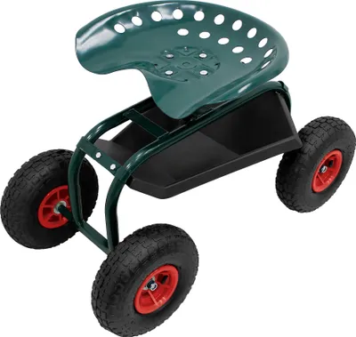 Produktbild von ECD Germany Gartenrollsitz Gartensitz 360° drehbar & höhenverstellbar Stahl Rollsitz bis 150kg Gartenwagen mit Ablagefläche Arbeitssitz für Autopflege