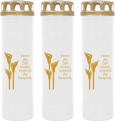 Produktbild von Grabkerze Weiß 3er Pack ( Druck Gold ), 170 Stunden/Kerze, Motiv: Calla