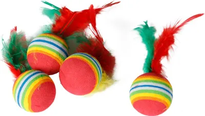 Produktbild von Karlie Regenbogenbälle mit Feder - Katzenspielzeug - Gummi - Mehrfarbig