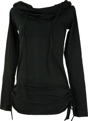 Produktbild von Longshirt, Minikleid mit Weiter Schalkapuze - Schwarz, Damen, Baumwolle,Elasthan, Größe: L