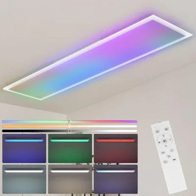 Image de ZMH, plafonnier LED 39W, panneau 120x30, variateur intégré, plafonnier plat RGB, changement de couleur, idéal pour bureau, avec télécommande, lampe de plafond, lampe de cuisine, couleur blanche