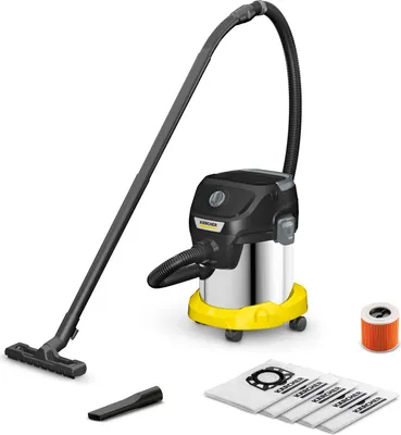A Kärcher wet and dry vacuum cleaner with accessories, presented on a white background.