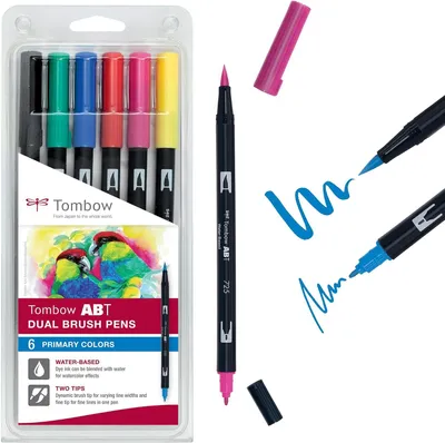 Productafbeelding van Viltstift Dual Brush Pen met twee punten, 6-delige set, primaire kleuren, kleurrijk