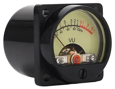 Productafbeelding van VU-meter, hoge nauwkeurigheid, geel wijzerplaat, witte LED-achtergrondverlichting, aansluitingen voor versterkerpaneel