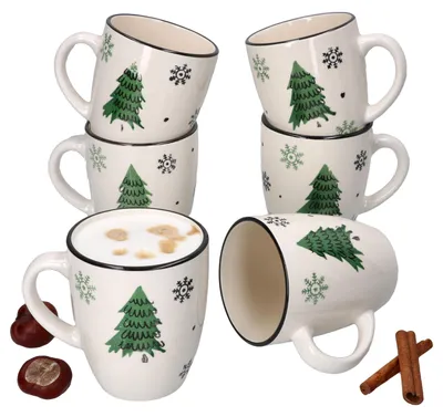 Image de lot de 6 tasses à café sapin de Noël 300ml Tasse à vin chaud verte