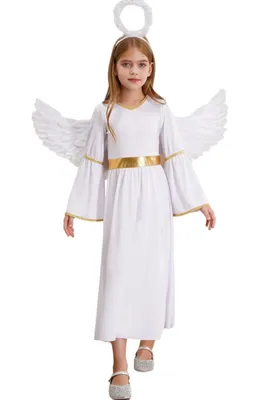 Produktbild von Mädchen Engelkostüm Größe 164 Cm – Weihnachtsengel Kleid mit Flügeln & Heiligenschein für Halloween, Karneval & Fasching