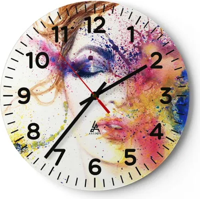 Produktbild von Wanduhr - Rund - Glasuhr - Frau Abstraktion - 30x30cm - Schleichendes Uhrwerk - Lautlos - zum Aufhängen bereit - Dekoration Modern - Wanddekoration aus Glas - C4AR30x30-3849