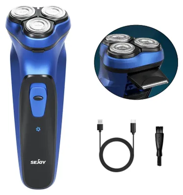 Produktbild von Elektrischer Herrenrasierer - Rotationsrasierer - Wasserdicht - Wiederaufladbar USB-C - Nasen- & Koteletten-Trimmer - Himmelblau