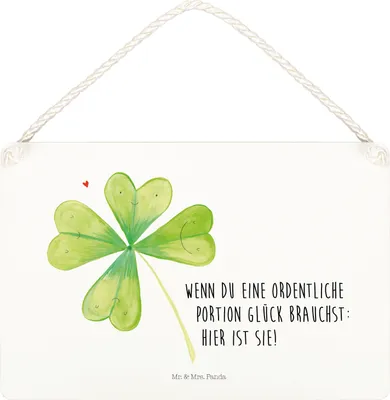 Produktbild von Mr. & Mrs. Panda Schild Blume Kleeblatt DIN A5 - Weiß - Geschenk, Türschild, Garten, kleine aufmerksamkeit, Kleeblätter, hängeschild, Umzug, Motivation, Glück, Neuanfang